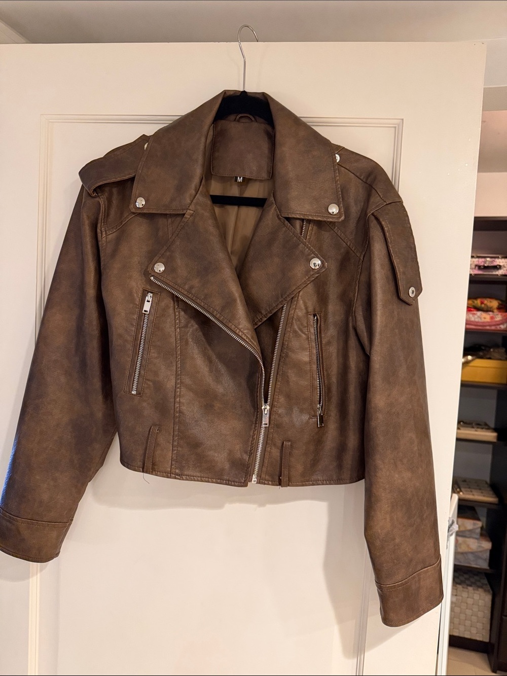 Women's Brown Faux Leather Moto Jacket